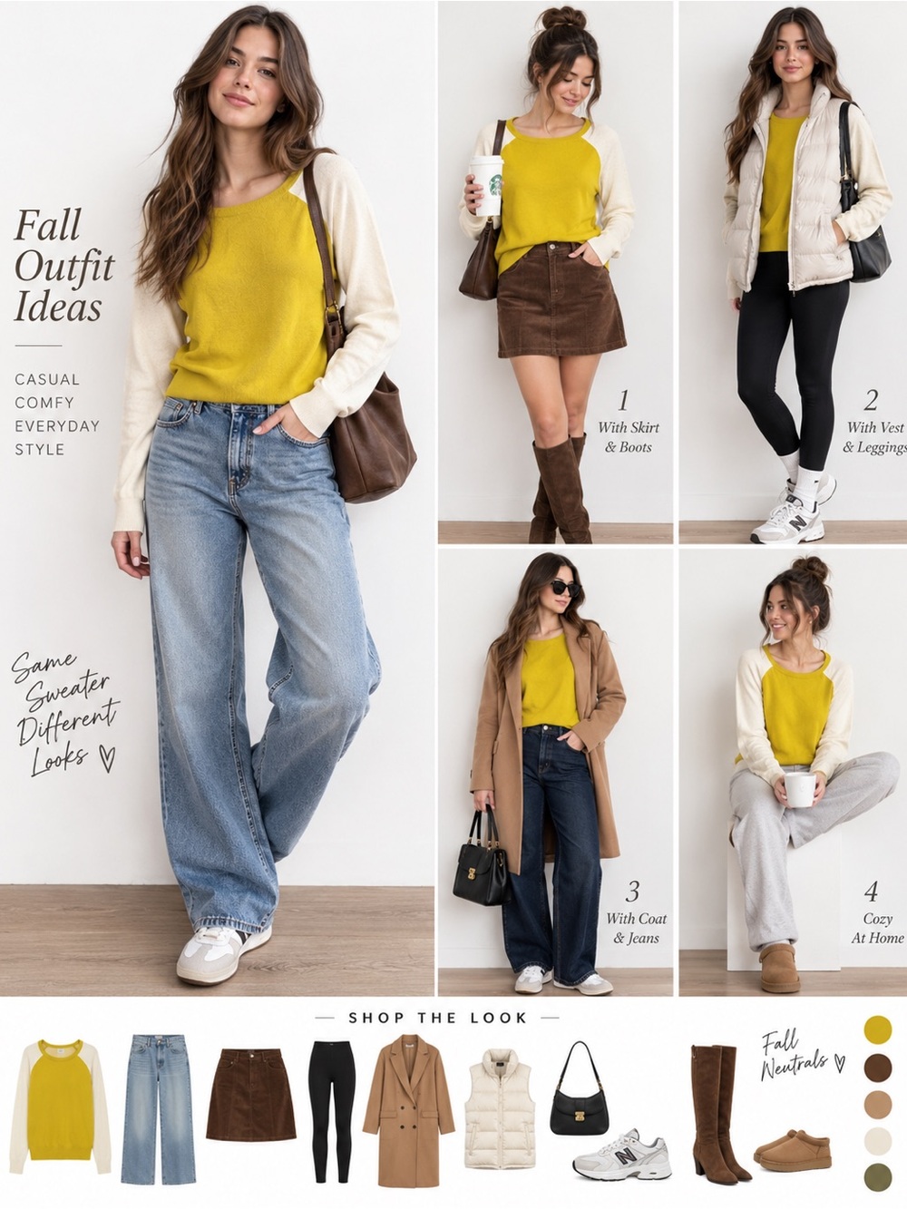 Forever 21 Women’s M Mustard Ivory Colorblock Raglan Knit Sweater Lightweight